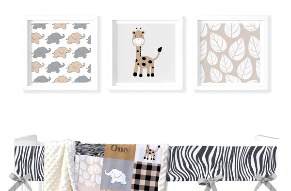 SAFARI ART PRINTS ( ES001R Elephants, ES101 Giraffe, ES901R Leaves ) Printable Digital Nursery Art by Joomookie