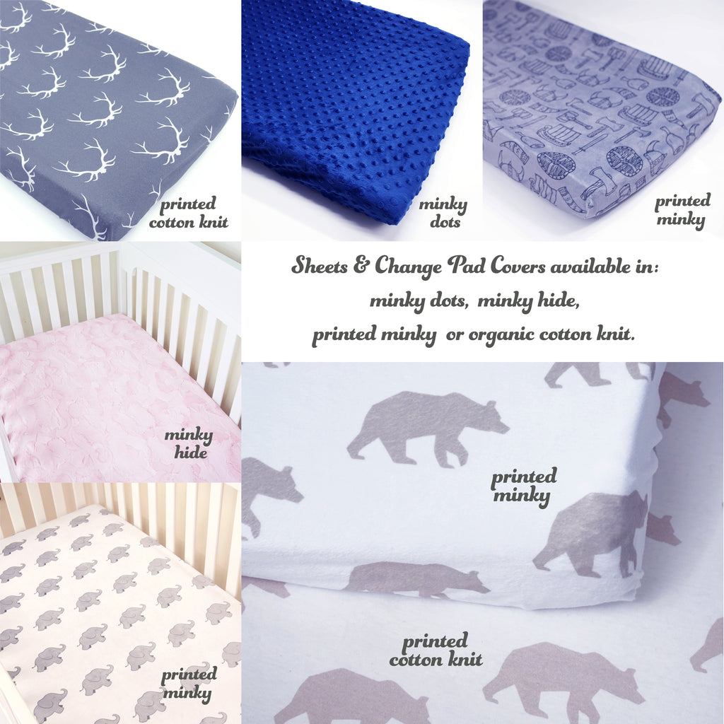CLOUDY NIGHT SKY MOBILE Minky Crib Set in Pink