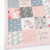JOOMOOKIE FLORAL WOODLAND UNICORN PATCHWORK Minky Blanket In Pink & Gray