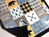 A JOOMOOKIE WOODLAND PATCHWORK Minky Blanket w/Bear & Deer in Light Orange & Blue