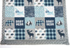 A JOOMOOKIE WOODLAND PATCHWORK Minky Blanket w/Moose & Float Plane in Baby Blue & Navy