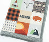 JOOMOOKIE SOUTHWESTERN TRIBAL Patchwork Minky Blanket with Buffalo in Sage & Rust