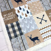 A JOOMOOKIE WOODLAND PATCHWORK Minky Blanket w/Deer in Tan