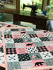 A JOOMOOKIE WOODLAND PATCHWORK Minky Blanket w/Bear in Pink & Gray