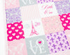 JOOMOOKIE PARIS PATCHWORK w/Hearts, Love & Eiffel Tower Minky Blanket