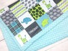 JOOMOOKIE SAFARI Patchwork Minky Blanket with Elephants in Lime & Baby Blue