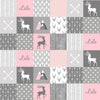 A JOOMOOKIE WOODLAND PATCHWORK Minky Blanket w/Reindeer in Pink & Gray