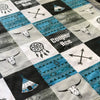 JOOMOOKIE SOUTHWESTERN TRIBAL Patchwork Minky Blanket In Black & Blue