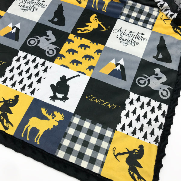 JOOMOOKIE SPORT PATCHWORK Minky Blanket in Yellow & Black