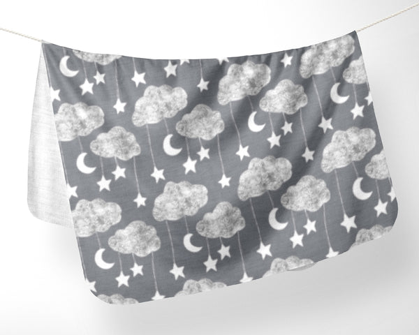 CLOUDY NIGHT SKY MOBILE Joomookie Organic Receiving Blankets GRAY