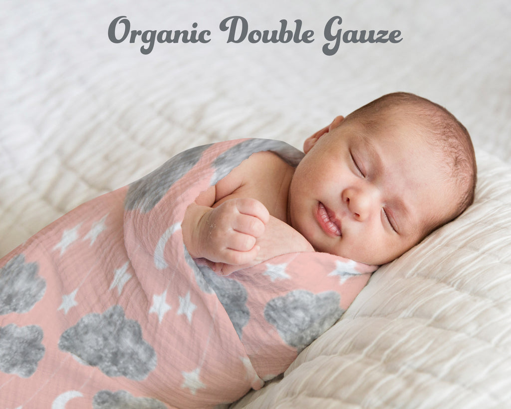 CLOUDY NIGHT SKY MOBILE Joomookie Organic Receiving Blankets PINK