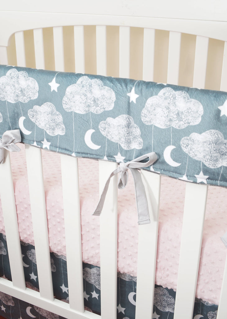 CLOUDY NIGHT SKY MOBILE Minky Crib Set in Gray