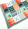 A JOOMOOKIE WOODLAND PATCHWORK Minky Blanket w/Bear in Orange & Mint