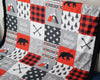 A JOOMOOKIE WOODLAND PATCHWORK Minky Blanket w/Bear in Red & Black